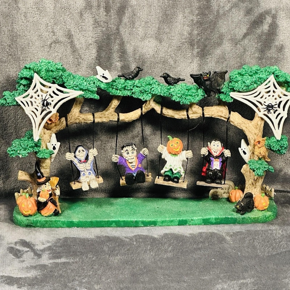 Vintage ABC Ghouls on a Swing Graveyard Halloween Skeleton Frankenstein Vampire